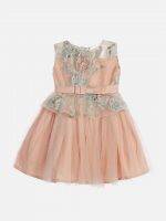Girl’s Peach Embrioded Net Frock