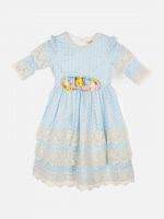Girl’s Polyester Cotton Blue & White Polka Dots Frock