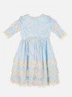 Girl’s Polyester Cotton Blue & White Polka Dots Frock