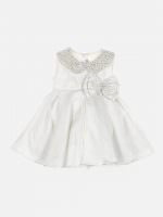 Girl’s Satin White Frock with Pearls & Bow