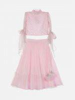 Girl’s Baby Pink Satin & Net Lehenga Choli Set